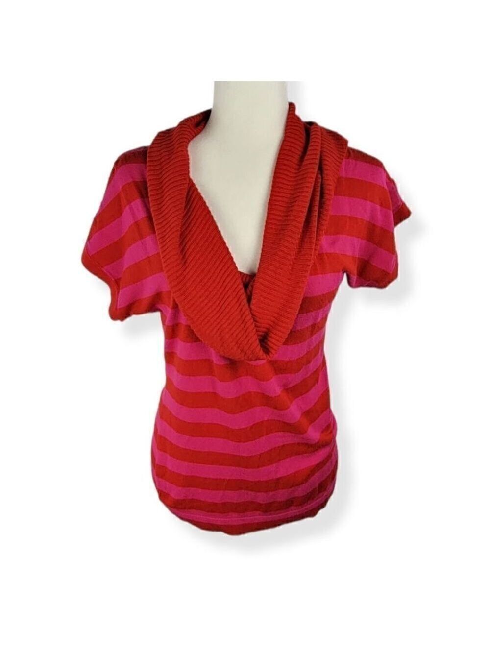 Express Cowl Neckline Striped Short Sleeve Sweater Medium